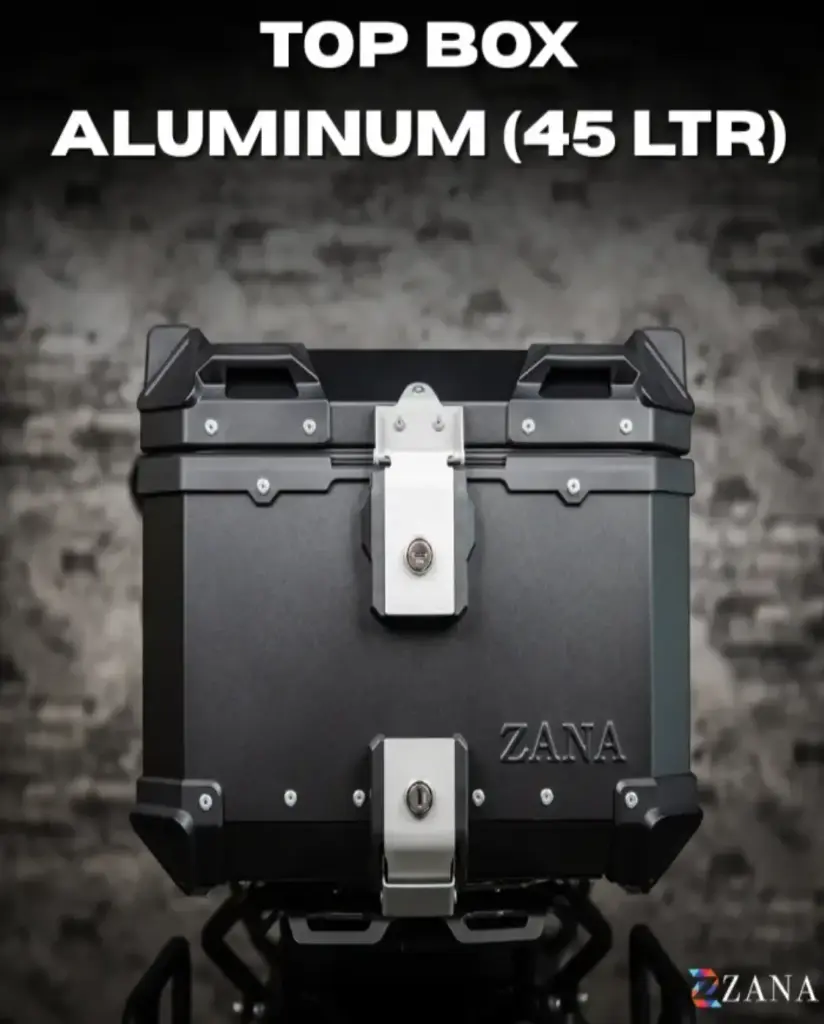 ZANA TOP BOX ALUMINIUM BLACK (45ltr ) L-FLAT WITH BACK REST CUSHION