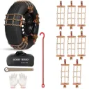 Anti-Slip Car Tyre Chain Universal Emergency 3 Chains Anti-Skid Belt Snow & Off-Roading Traction Parts with Storage Bag Chain Hooks and Gloves for Cars SUV Bike (Set of 8, Brown)