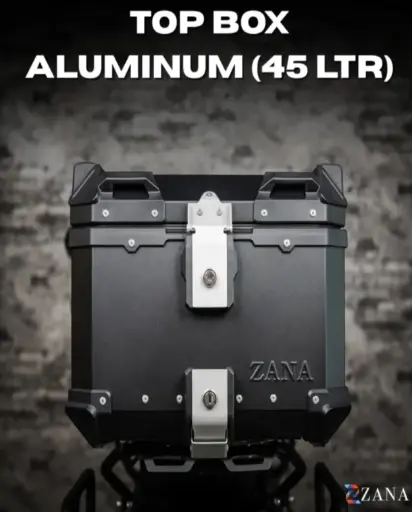 ZANA TOP BOX ALUMINIUM BLACK (45ltr ) L-FLAT WITH BACK REST CUSHION FOR HIMALAYAN 450